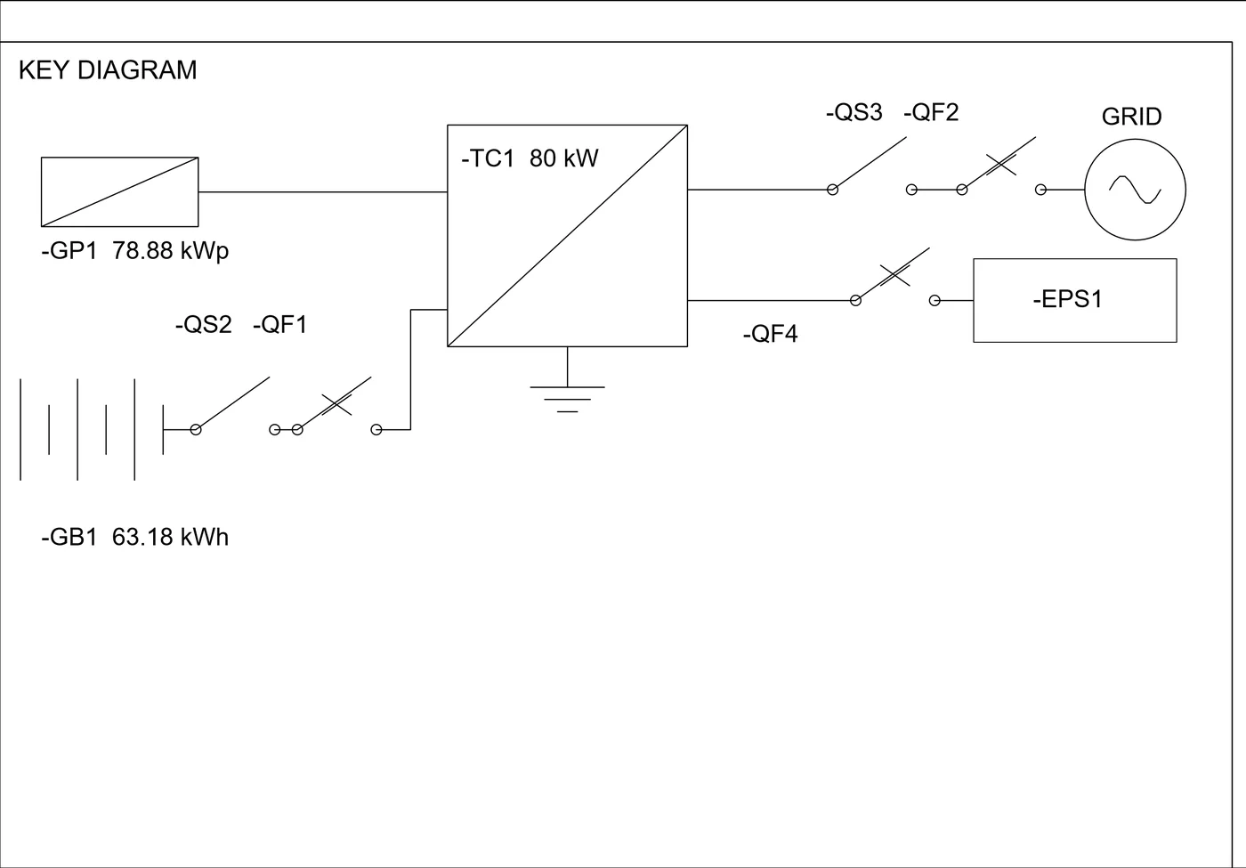 Key diagram of the 80 kW system with battery